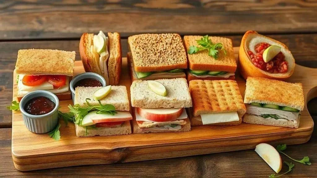 Small sandwiches with different fillings on a serving board Small sandwiches with different fillings on a serving board