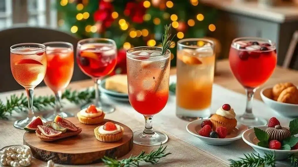 Small savoury bites beside festive drinks