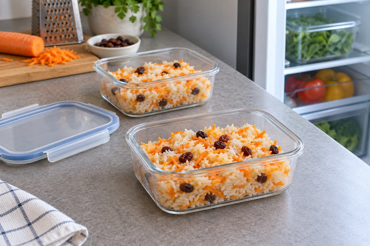 Small shallow portions of leftover rice ready for prompt chilling