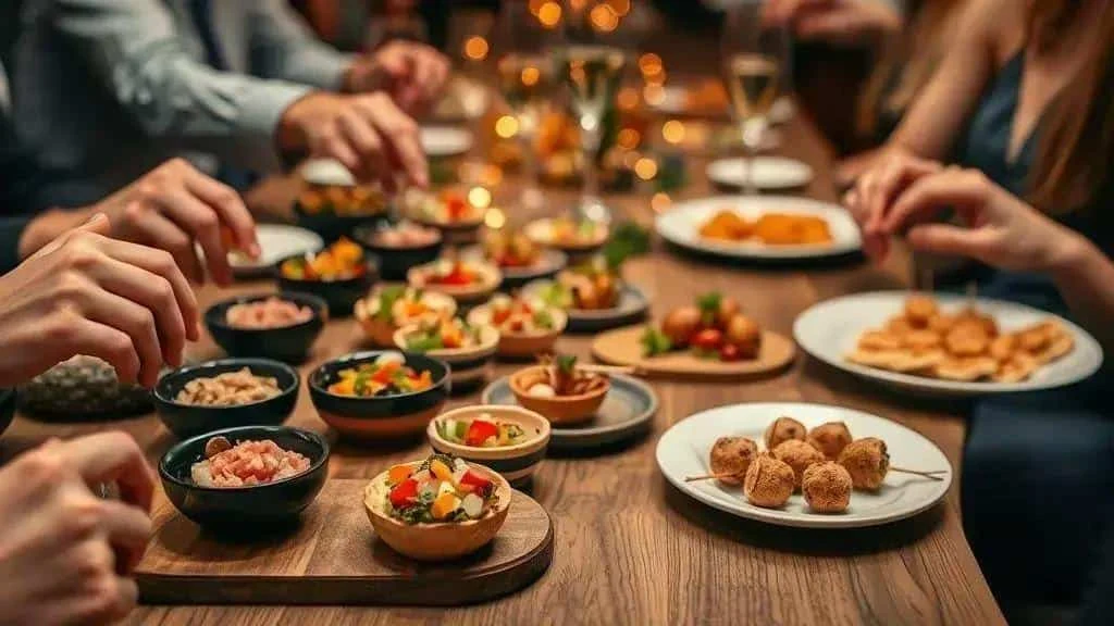 Small starter bowls and canapes on a celebration table