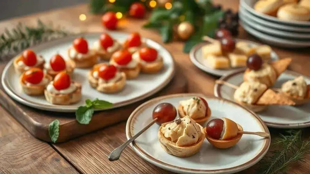 Small starters arranged for a Christmas gathering