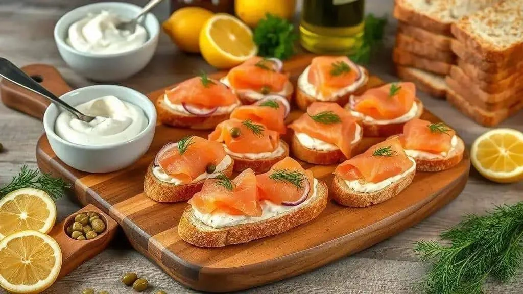 Smoked salmon and cream cheese bruschetta with lemon Smoked salmon and cream cheese bruschetta with lemon