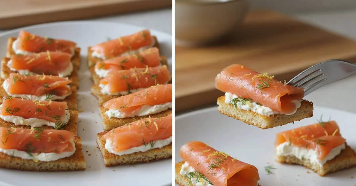 Smoked salmon and cream cheese canapés ready to serve