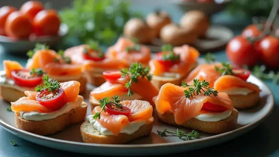Smoked salmon canapes on a serving plate