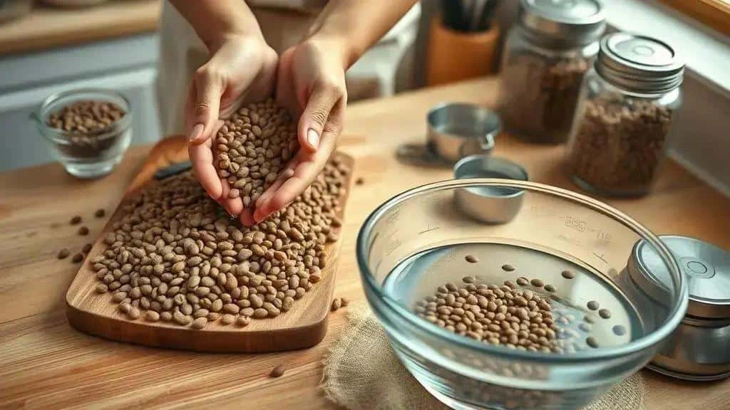 Sorting dry lentils before rinsing and cooking