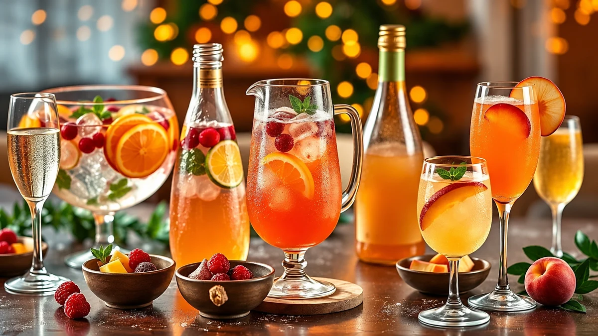 Sparkling fruit punch variations in glasses and a jug