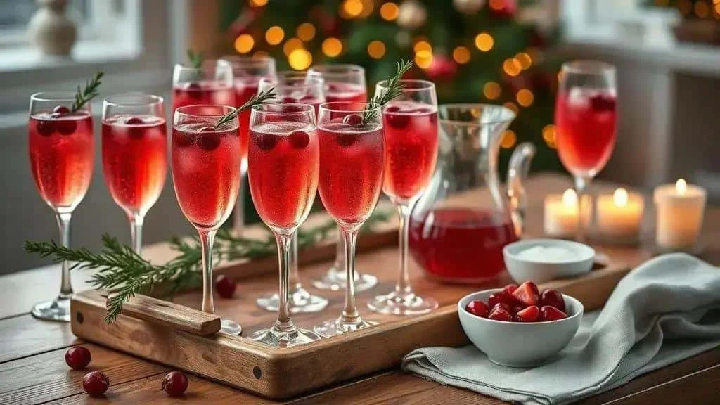 Sparkling red berry cocktails on a serving tray Sparkling red berry cocktails on a serving tray