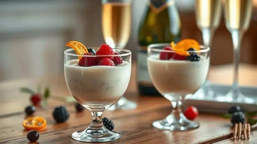 Sparkling wine mousse glasses topped with berries and citrus