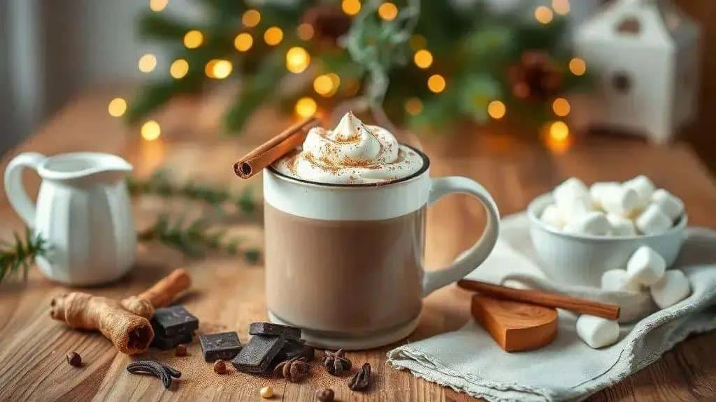 Spiced hot chocolate topped with cream
