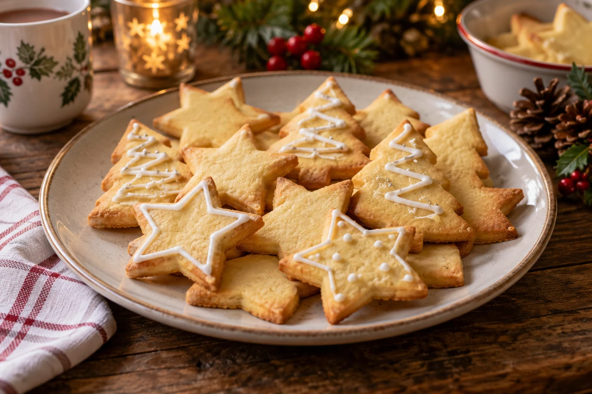 Star and tree shaped Christmas butter biscuits