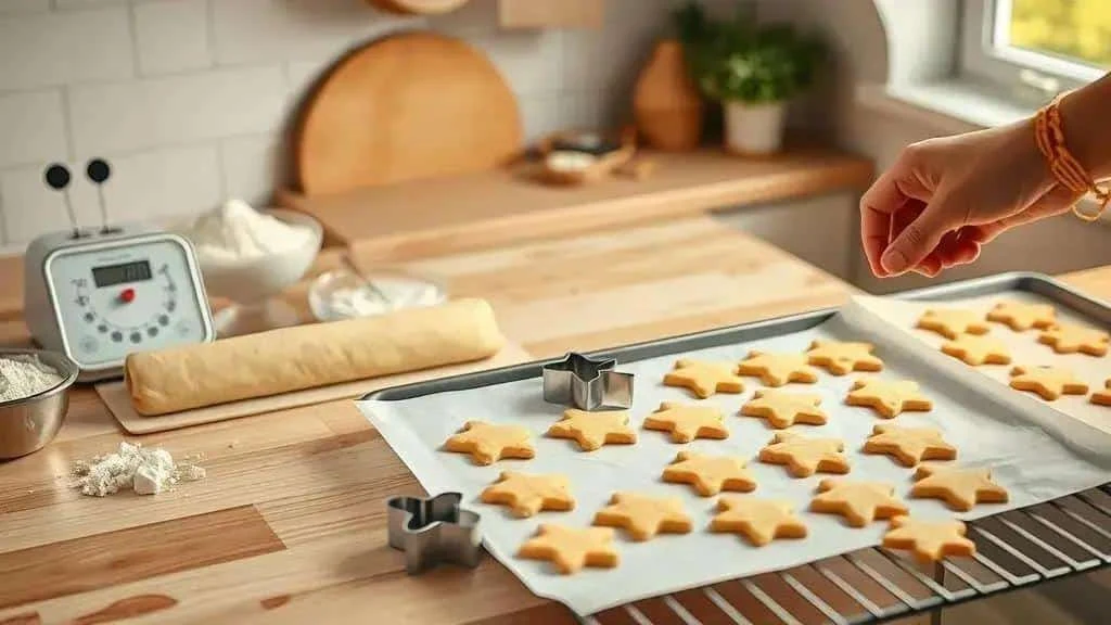 Star-shaped biscuits on a baking tray