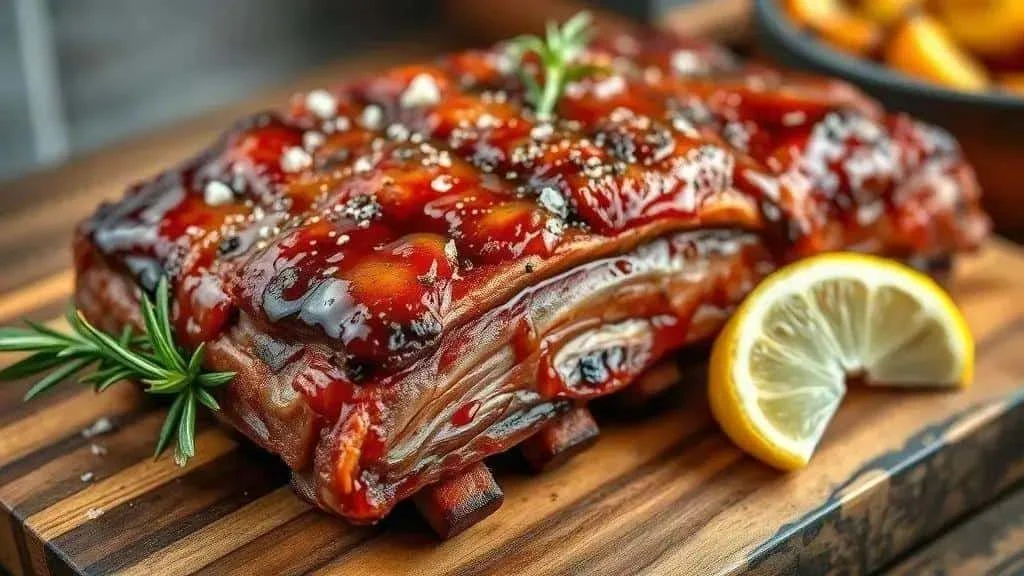 Sticky caramelised pork ribs