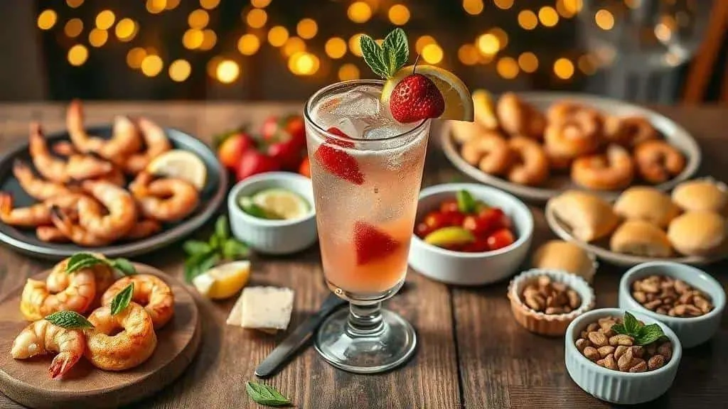 Strawberry caipirinha served with party food