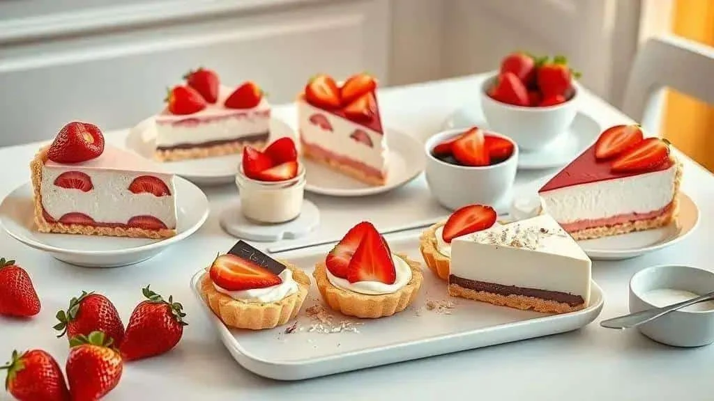 Strawberry cheesecake variations and individual servings