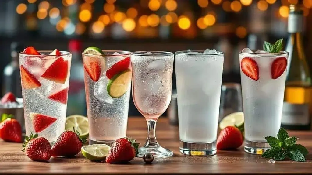 Strawberry cocktail variations in different glasses