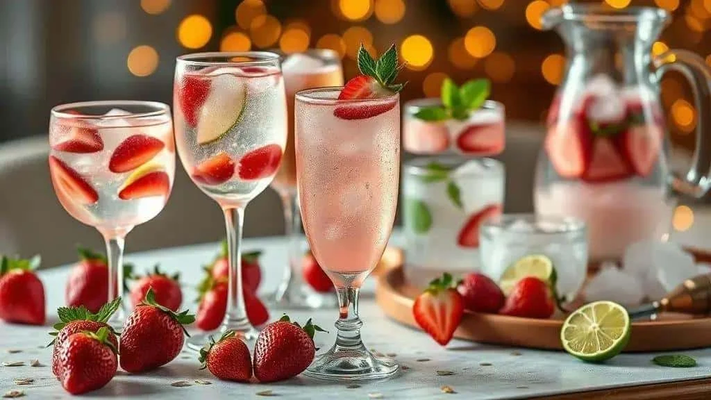 Strawberry cocktails with fresh fruit garnishes