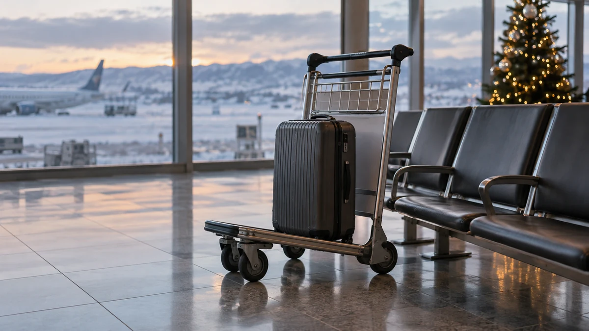 Suitcase on an airport luggage trolley
