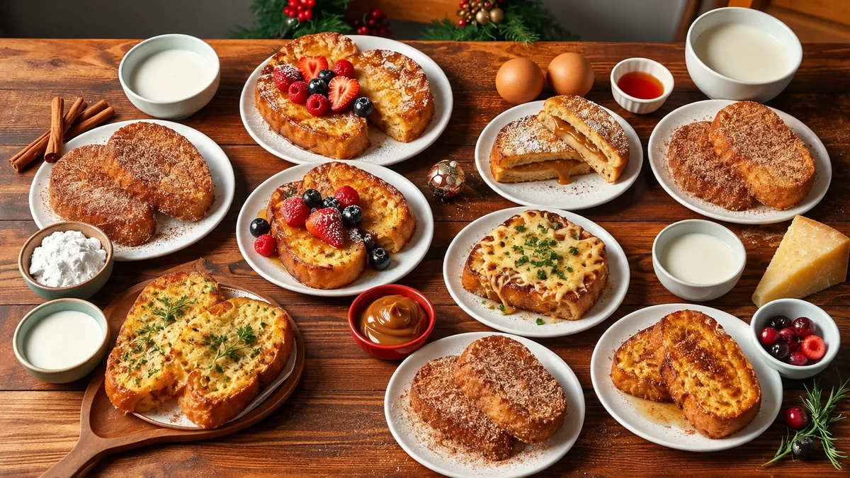 Sweet and savoury rabanada variations on separate plates