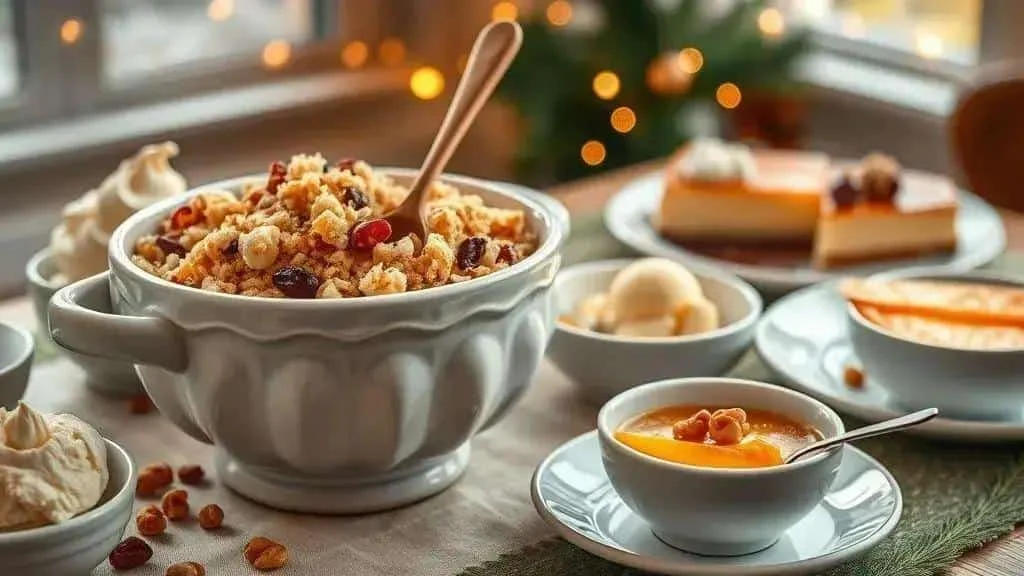 Sweet farofa served beside desserts