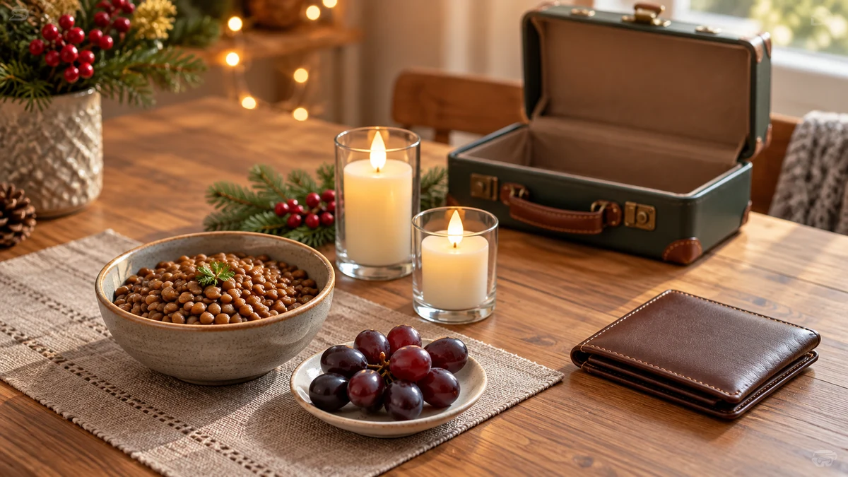 Symbolic New Year objects arranged on a table