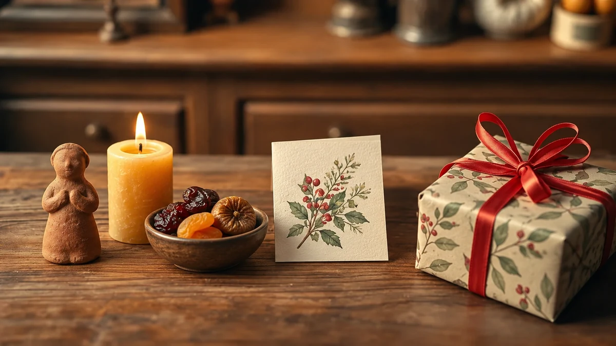 Symbolic still life contrasting traditional and modern gift-giving Symbolic still life contrasting traditional and modern gift-giving