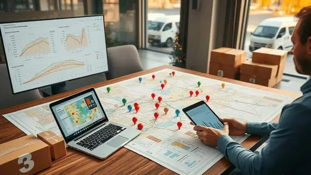 Tablet and parcel beside a delivery map Tablet and parcel beside a delivery map