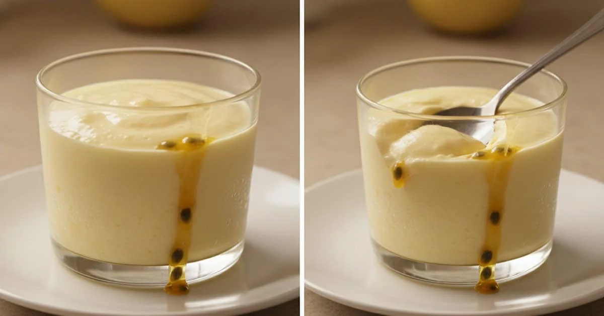 Tangy passion fruit mousse served in a glass