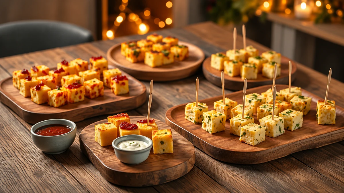 Tapioca cheese bites arranged on party serving boards Tapioca cheese bites arranged on party serving boards