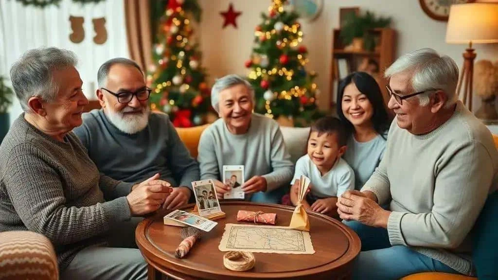 Three generations sharing a Christmas table game