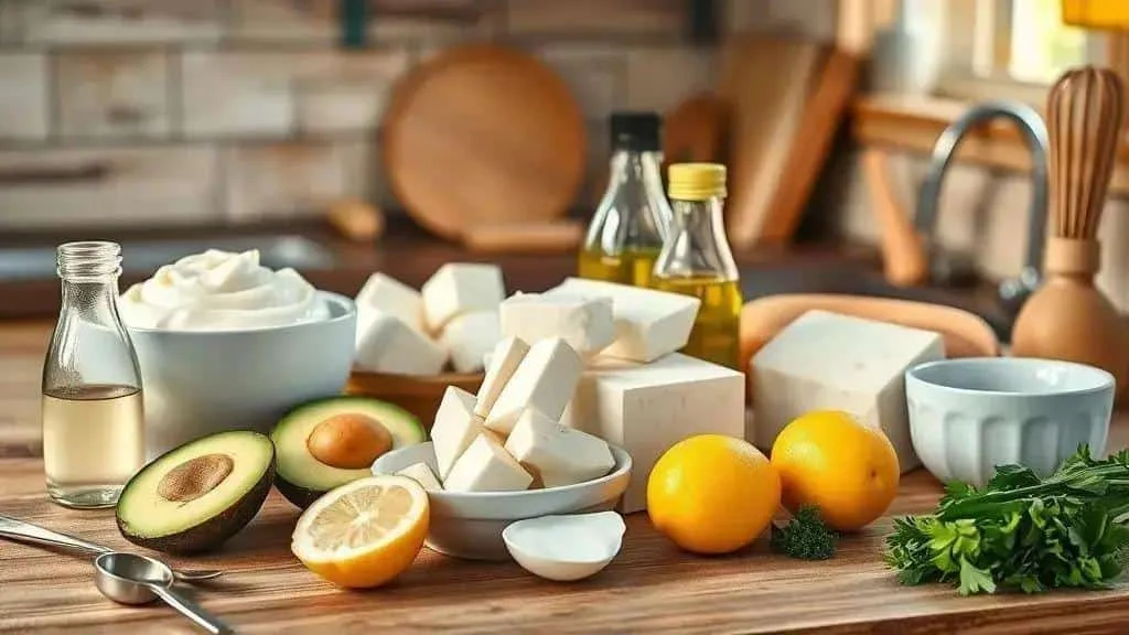 Tofu avocado and ingredients for alternative salad dressings