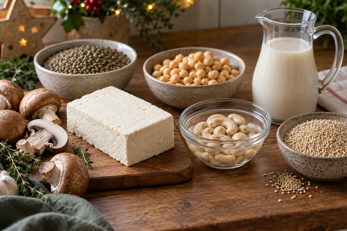 Tofu, cashews, lentils and plant drink