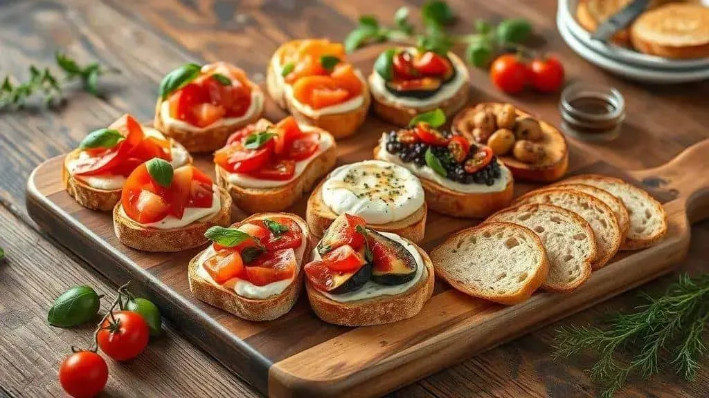 Tomato and basil bruschetta on a platter