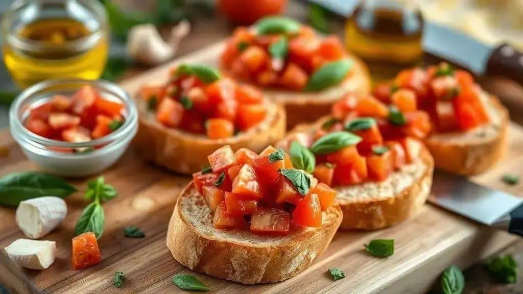 Tomato and basil bruschetta on toasted bread
