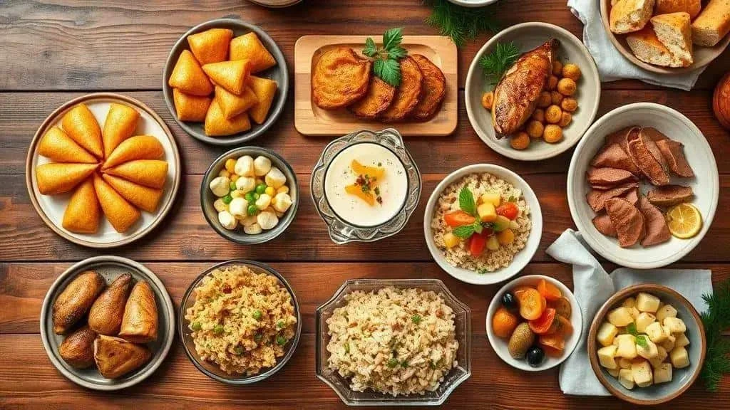 Traditional Christmas dishes arranged for serving