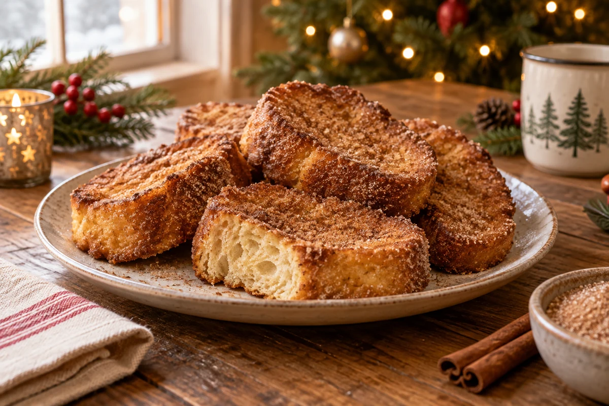 Traditional fried Christmas rabanada with cinnamon sugar