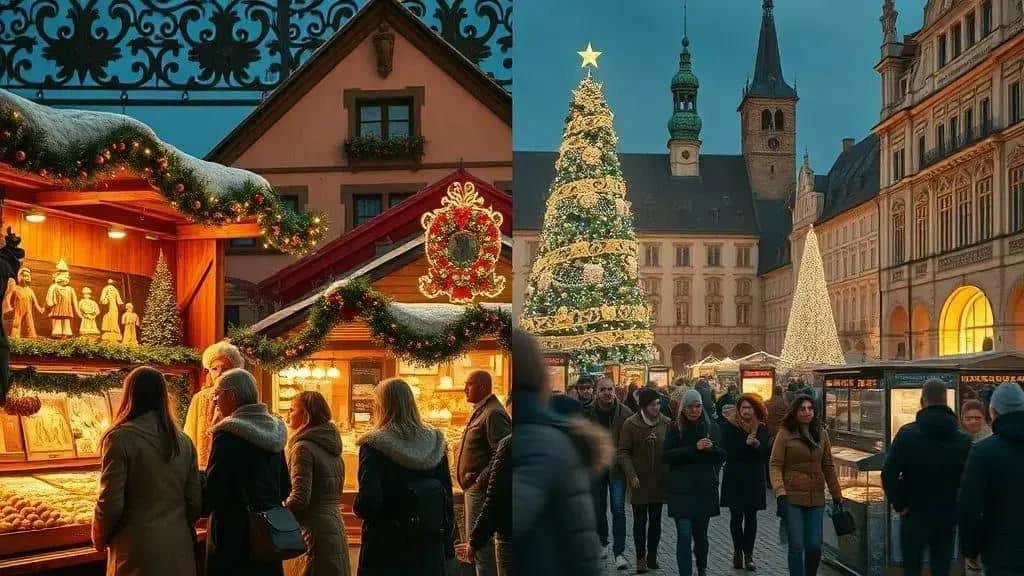 Traditional German Christmas market stalls at night