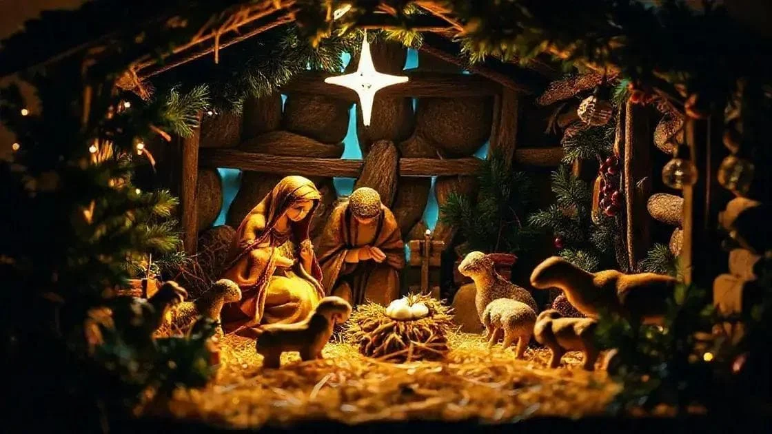Traditional Nativity scene with a wooden stable