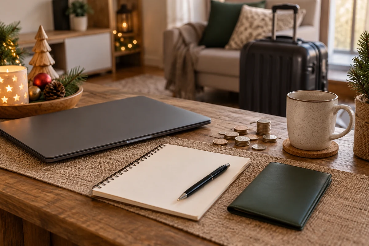 Travel budget notebook with a laptop and document wallet