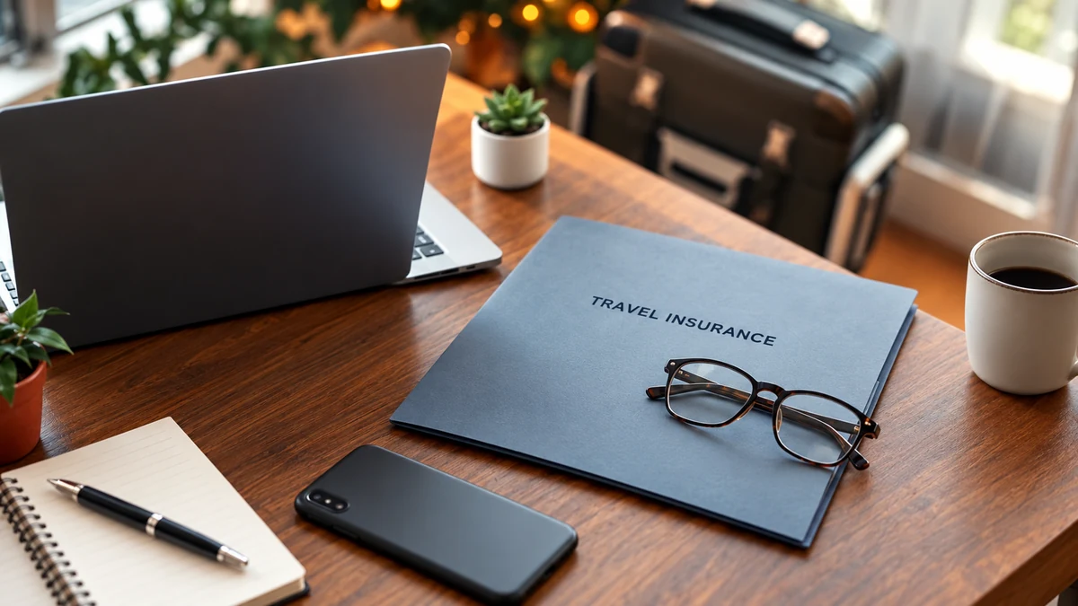 Travel insurance folder with glasses and a phone Travel insurance folder with glasses and a phone