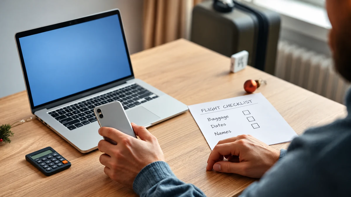 Traveller reviewing a flight booking checklist