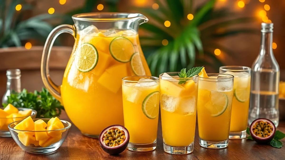 Tropical fruit punch with mango, lime and passion fruit Tropical fruit punch with mango, lime and passion fruit