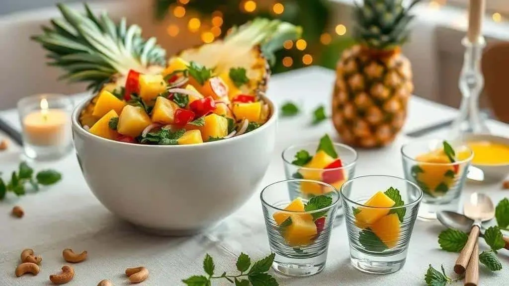 Tropical fruit salad presented for a New Year celebration Tropical fruit salad presented for a New Year celebration