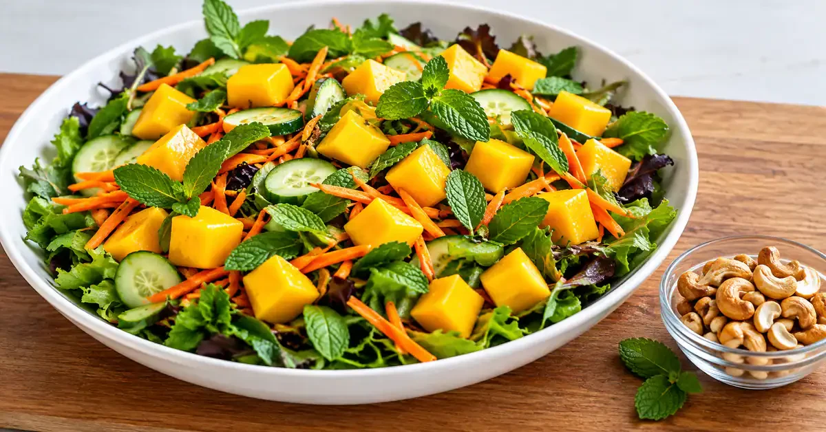 Tropical mango salad with mint and cucumber