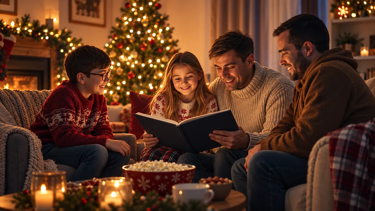 Two adults and two children looking at an open picture book Two adults and two children looking at an open picture book