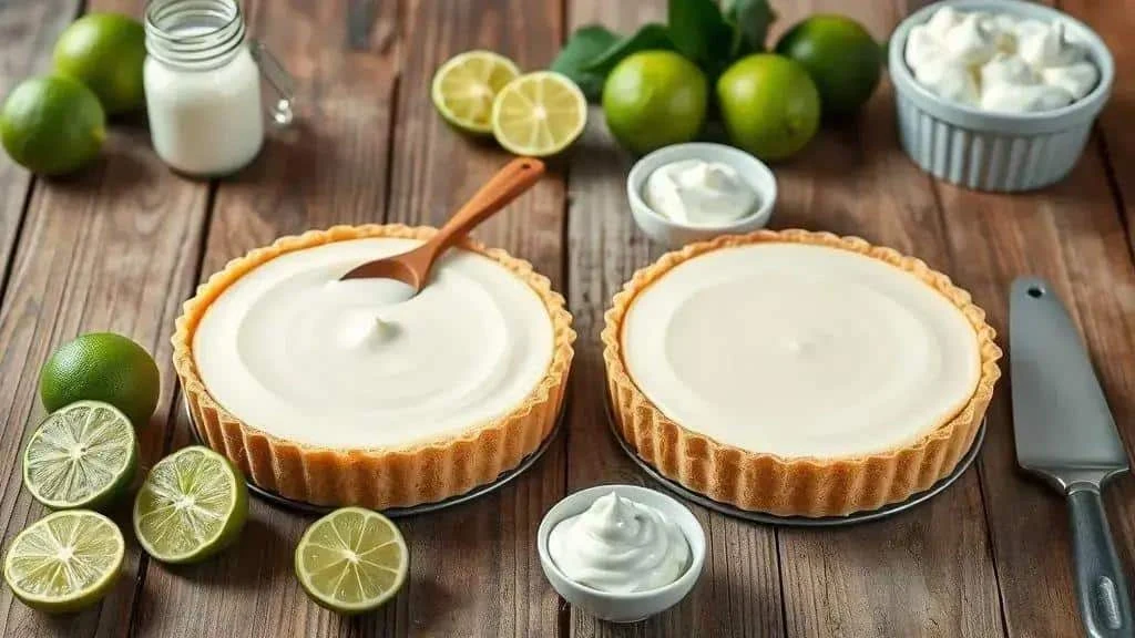 Two lime tarts with cream and fresh citrus Two lime tarts with cream and fresh citrus