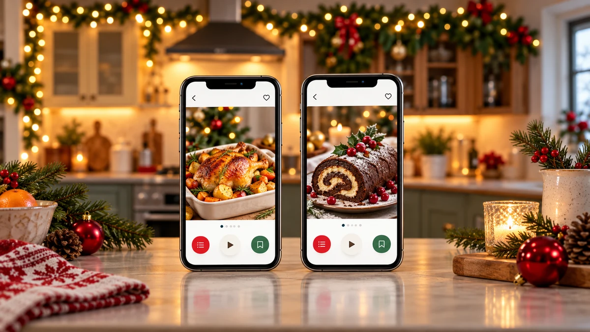 Two phones showing simple unbranded recipe interfaces