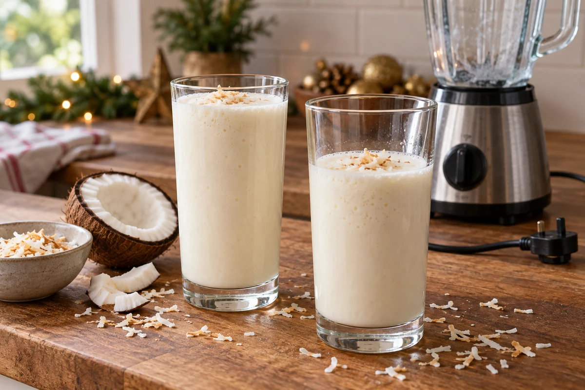 Two plain glasses of creamy coconut batida