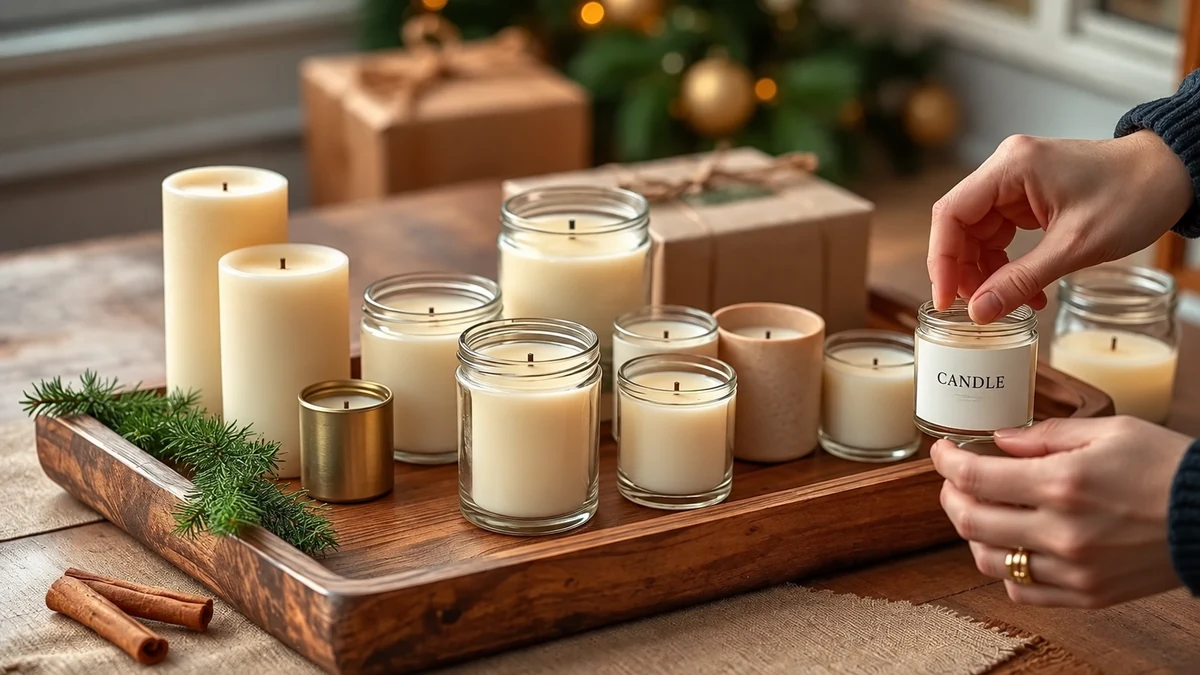 Unlit jar candles on a festive table Unlit jar candles on a festive table