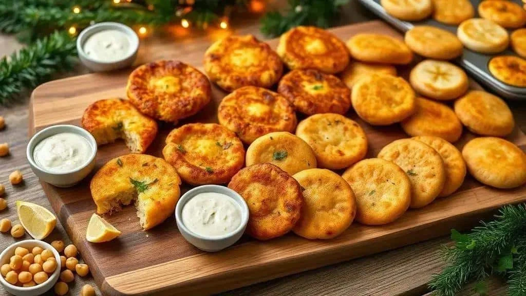 Variations of savoury fritters with lemon and herbs