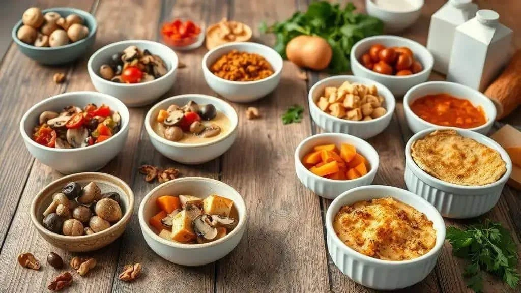 Vegan fricassee variations and vegetable ingredients